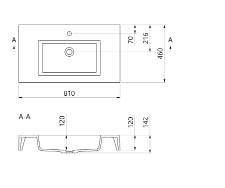 Lavoar compozit 810 x 460 mm incastrat sau suspendat, dreptunghiular, Foglia Cube [1]