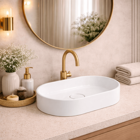 Obiecte sanitare - Lavoar compozit cu montare pe blat, 60x38 cm, alb mat, Foglia Terra