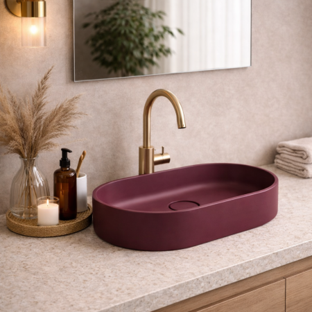 Lavoar compozit cu montare pe blat, 60x38 cm, burgundy mat, Foglia Terra