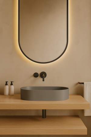 Lavoar compozit cu montare pe blat, 60x38 cm, Gri mat, Foglia Terra [3]