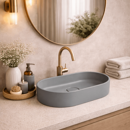 Lavoare Premium - Lavoar compozit cu montare pe blat, 60x38 cm, Gri mat, Foglia Terra