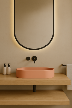 Lavoar compozit cu montare pe blat, 60x38 cm, roz somon mat, Foglia Evo [3]