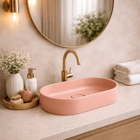 Lavoar compozit cu montare pe blat, 60x38 cm, roz somon mat, Foglia Terra