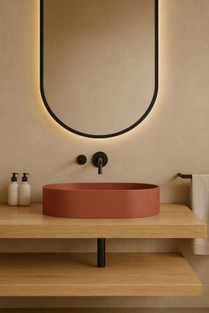 Lavoar compozit cu montare pe blat, 60x38 cm, teracota mat, Foglia Terra [3]