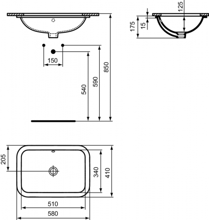 Lavoar incastrat sub blat alb 58 cm, dreptunghiular, Ideal Standard Connect [5]
