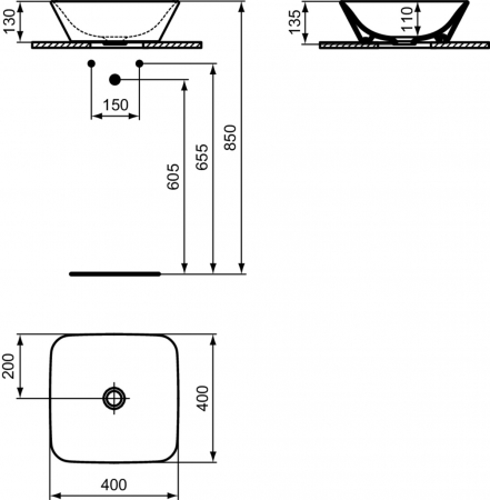 Lavoar pe blat alb lucios 40 cm, patrat, fara preaplin, Ideal Standard Connect Air [4]