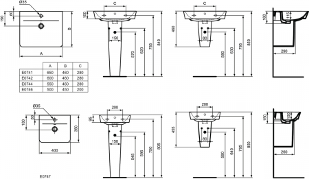 Lavoar suspendat alb 50 cm, orificiu baterie si preaplin, Ideal Standard Connect Air Cube [4]
