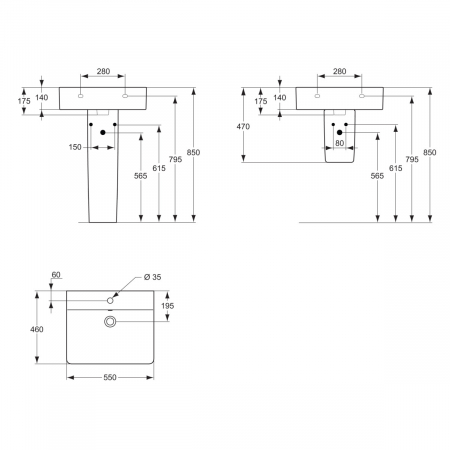 Lavoar suspendat alb 55 cm, dreptunghiular, orificiu baterie si preaplin, Ideal Standard Connect Cube [4]