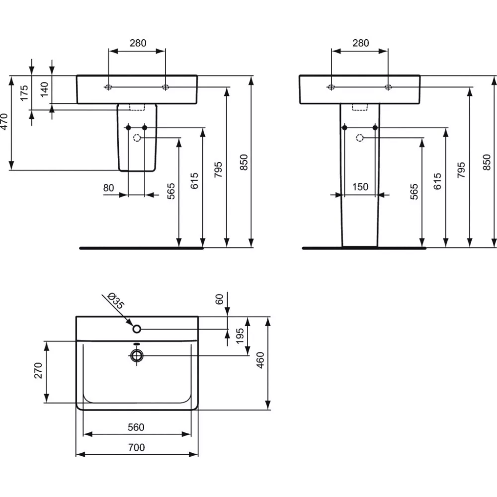 Lavoar alb, 70x46 cm, montaj pe perete, cu preaplin,  Ideal standard Connect Cube [1]