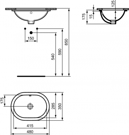 Lavoar incastrat sub blat alb 48 cm, oval, Ideal Standard Connect [1]