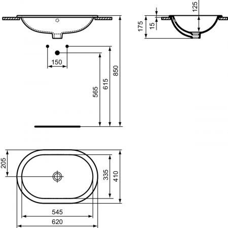 Lavoar incastrat alb 62 cm, oval, Ideal Standard Connect [5]