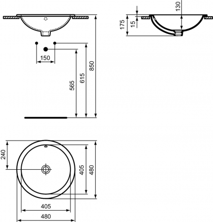Lavoar incastrat alb 48 cm, rotund, Ideal Standard Connect [4]