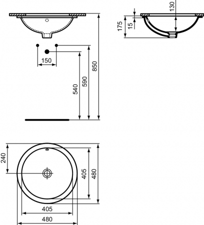 Lavoar incastrat sub blat alb 48 cm, rotund, Ideal Standard Connect [2]