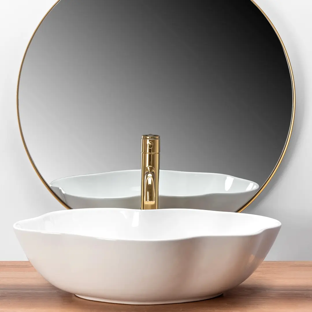 Lavoar cu montare pe blat 51 cm, alb lucios, asimetric, Rea Pearl [1]