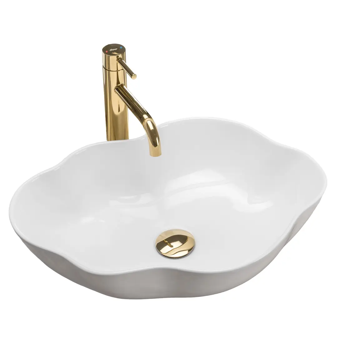 Lavoar cu montare pe blat 51 cm, alb lucios, asimetric, Rea Pearl [0]