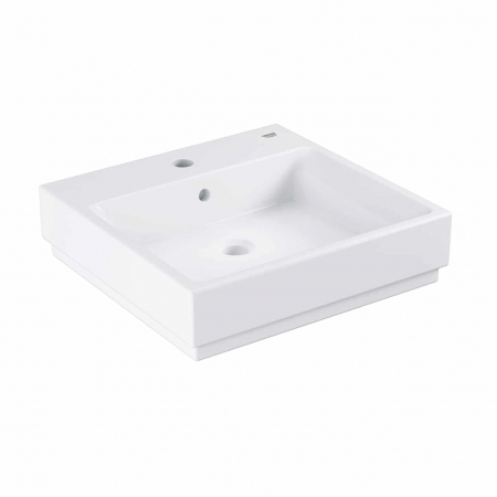 Chiuvete baie - Lavoar baie pe blat alb 50 cm, patrat, orificiu baterie, Grohe Cube Ceramic Pure Guard