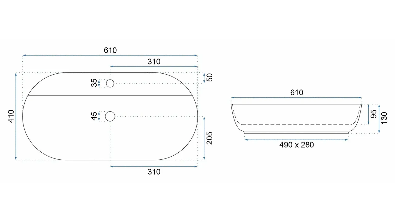 Lavoar pe blat albastru lucios, oval 61 cm, Rea Aura [4]