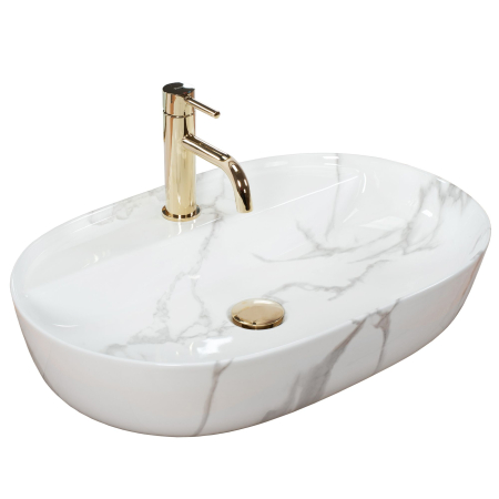 Lavoar cu montare pe blat 61x41 cm, imitatie piatra cu finisaj lucios, Rea Aura [0]