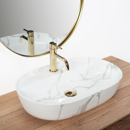 Lavoar cu montare pe blat 61x41 cm, imitatie piatra cu finisaj lucios, Rea Aura [1]