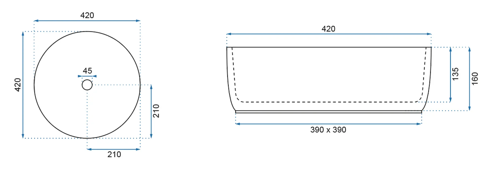 Lavoar rotund Rea Helen,  interior alb cu exterior auriu, 42 x 42 cm [4]