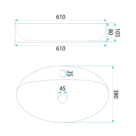 Lavoar cu montare pe blat 61 cm, alb lucios, oval, Rea Nastazja [4]