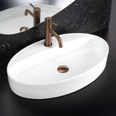 Lavoar cu montare pe blat 61 cm, alb lucios, oval, Rea Nastazja [1]