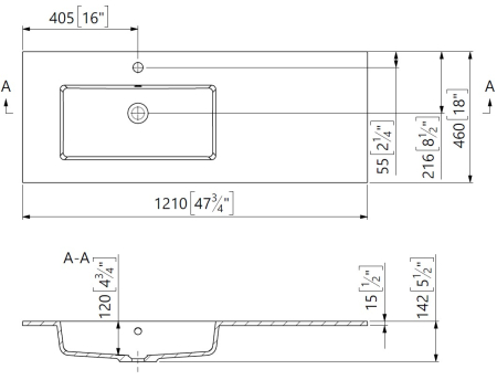 Lavoar din compozit 121 x 46 cm, cu orientare stanga, Foglia Expo [1]