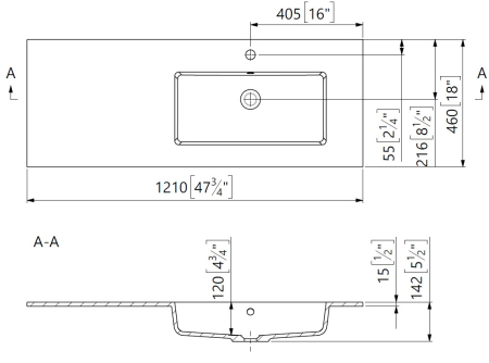 Lavoar din compozit 121 x 46 cm, cu orientare dreapta, Foglia Expo [1]