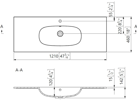 Lavoar din compozit, incastrat, 121x46x14.2 cm, alb mat, interior lucios, Foglia Dover [1]