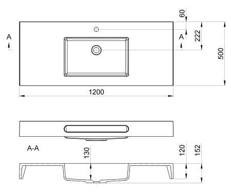 Lavoar din compozit suspendat cu suport prosop, 120 x 50 cm, alb, Foglia Port O [1]