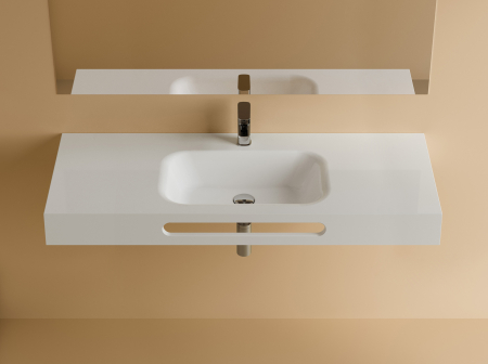 Baie - Lavoar din compozit suspendat cu suport prosop, 121 x 46 cm, alb, Foglia Port