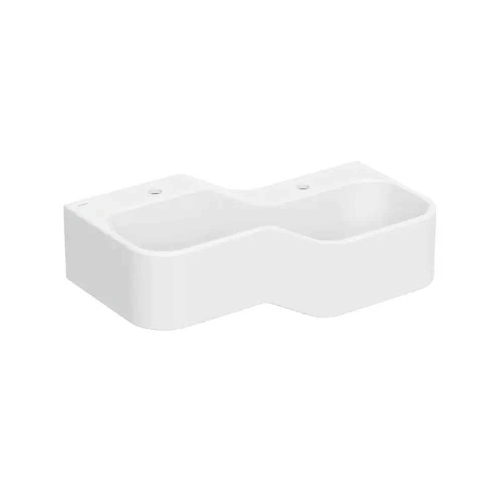 Accesorii baie copii - Lavoar dublu pentru copii, alb alpin, 90x39 cm, dreapta, fara preaplin, 2 orificii pentru baterie, Geberit Bambini