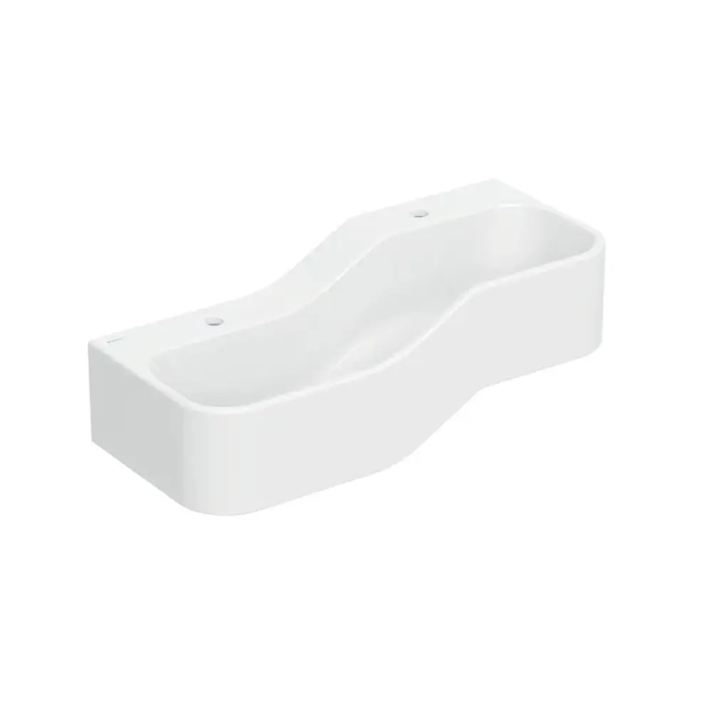 Accesorii baie copii - Lavoar dublu pentru copii, alb alpin, 90x39 cm, stanga, fara preaplin, 2 orificii pentru baterie, Geberit Bambini