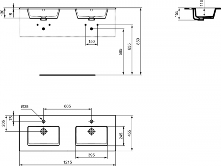 Lavoar dublu incastrat alb 122 cm, dreptunghiular, Ideal Standard Tempo [1]