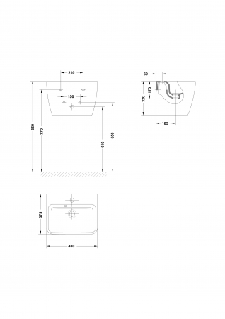 Lavoar suspendat alb 48 cm, cu piedestal integrat, Gala Emma Square [2]