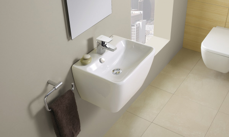 Lavoar suspendat alb 48 cm, cu piedestal integrat, Gala Emma Square [1]