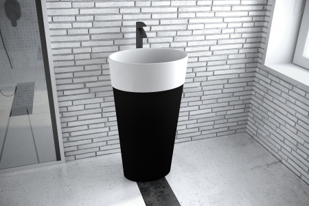 Lavoar freestanding negru/alb 46 cm din compozit mineral DuraBe, Besco Uniqa [2]