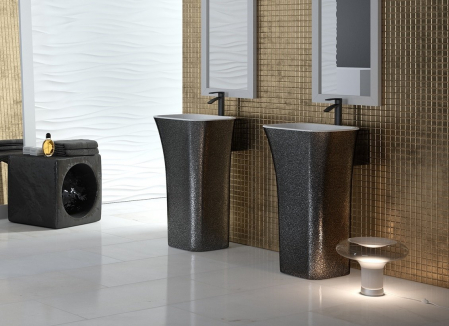 Chiuvete baie - Lavoar freestanding graphite/alb 52 cm din compozit mineral DuraBe, Besco Assos Glam