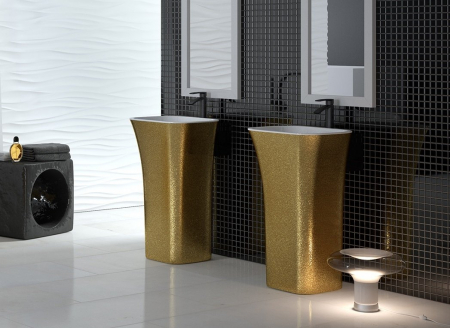 Chiuvete baie - Lavoar freestanding auriu/alb 52 cm din compozit mineral DuraBe, Besco Assos Glam
