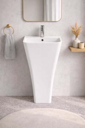 Chiuvete baie - Lavoar freestanding din compozit, alb lucios, dreptunghiular, Foglia Lea