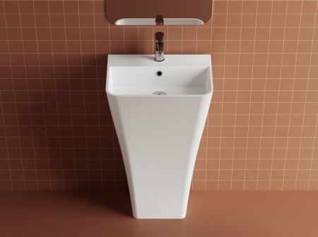 Chiuvete baie - Lavoar freestanding din compozit, alb lucios, dreptunghiular, Foglia Lea