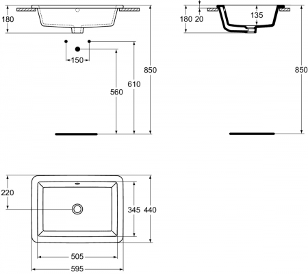 Lavoar incastrat alb 60 cm, dreptunghiular, Ideal Standard Strada [4]