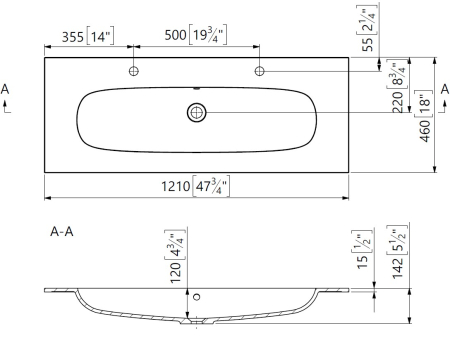 Lavoar incastrat din compozit, 121x46x14.2 cm, alb lucios, Foglia Dover [1]