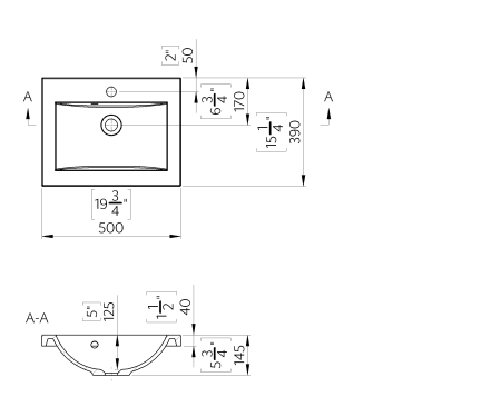 Lavoar incastrat din compozit, dreptunghiular, alb lucios, 50 x 39 cm, Foglia Toscana [1]