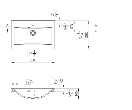Lavoar incastrat din compozit, dreptunghiular, alb lucios, 60 x 39 cm, Foglia Toscana [1]