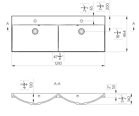 Lavoar incastrat din compozit, dublu, dreptunghiular, alb lucios, 121 x 46.4 cm, Foglia Modulo [1]