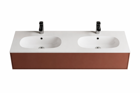 Chiuvete baie - Lavoar incastrat dublu din compozit, 141 x 46 cm,  alb lucios, dreptunghiular, Foglia