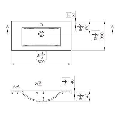 Lavoar încastrat din compozit, 80 x 39 cm, alb lucios, dreptunghiular, Foglia Jody [1]