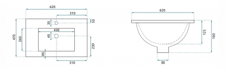 Lavoar dreptunghiular pe blat Rea Dafne alb, ceramică lucioasă, 62 x 47 cm, Rea [2]
