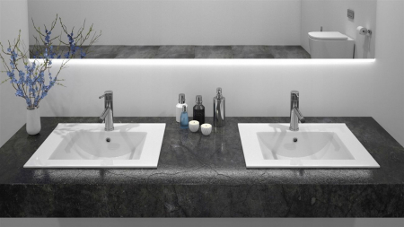 Lavoar dreptunghiular pe blat Rea Dafne alb, ceramică lucioasă, 62 x 47 cm, Rea [1]